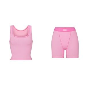 NWT SKIMS BUBBLE GUM PINK COTTON RIB TANK + BOXER SET